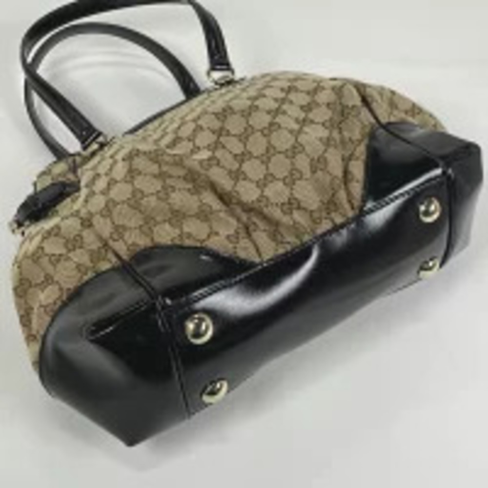Gucci canvas shoulder beige GG black tote bag Tan Black